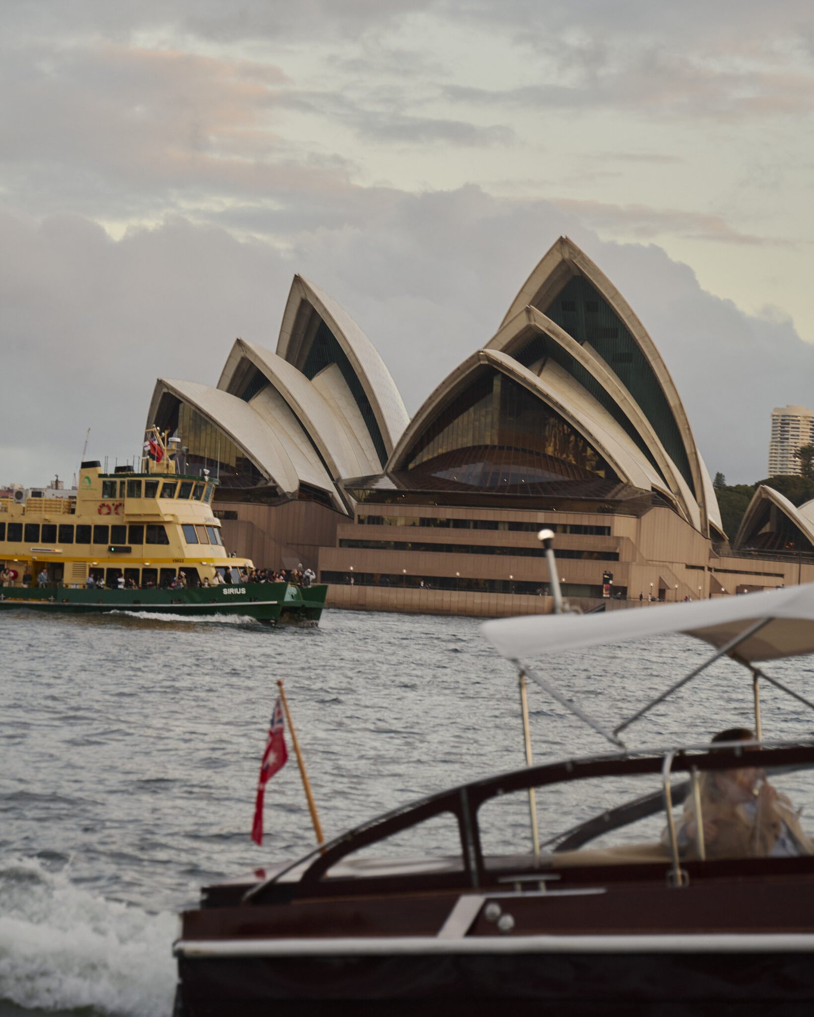 Close-up of MV Bel with Sydney Opera House behind